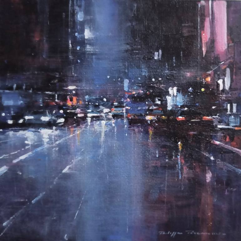 Original Cities Painting by Philippe Perennou | Figurative Art on Canvas | New York , Times Square Ndeg 2643