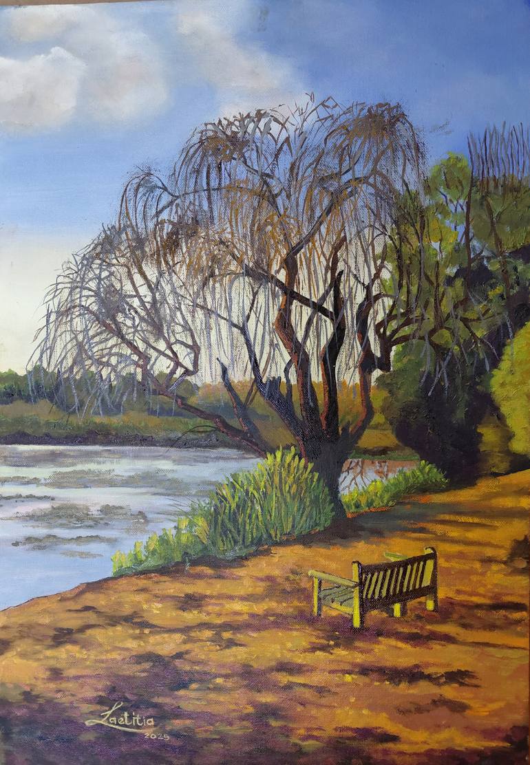 Original Landscape Painting by Laetitia Berry | Realism Art on Canvas | Sunset in the park