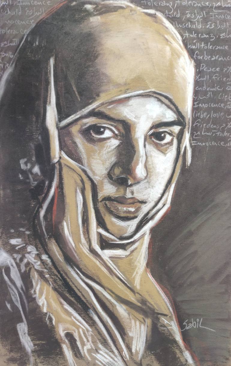 The Girl with the veil. Drawing by Mido Sabil | Saatchi Art