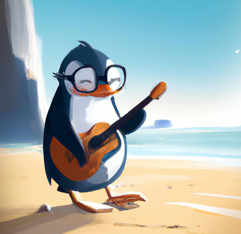 Rockin' Penguin at the Beach - Print