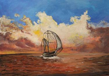 Print of Impressionism Boat Mixed Media by Liubov Oksanich