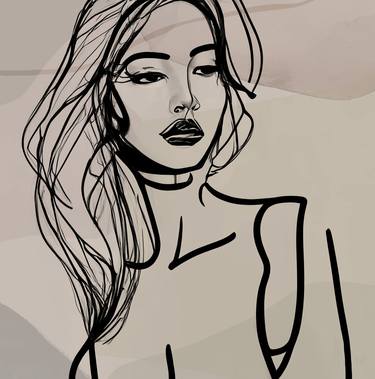 Fashion elegant woman line drawing, woman portrait art thumb