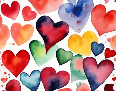 Colorful watercolor hearts set thumb