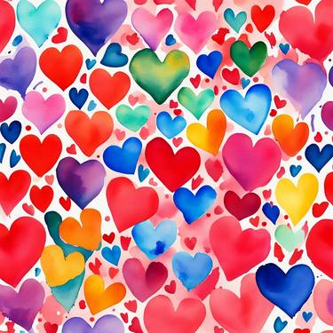 Colorful watercolor hearts set thumb