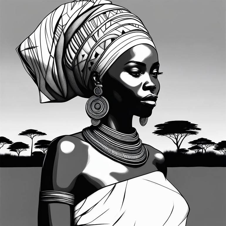 Tropical landscape beautiful black woman - Print
