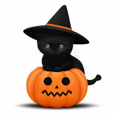 Halloween Cute Cartoon Friends, Black Baby Cat And Pumpkin thumb