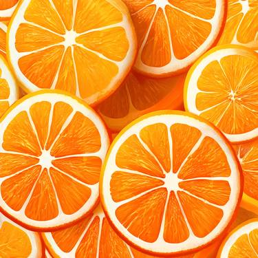 Realistic Orange Slices Closeup Painting, Orange Slices Pattern thumb