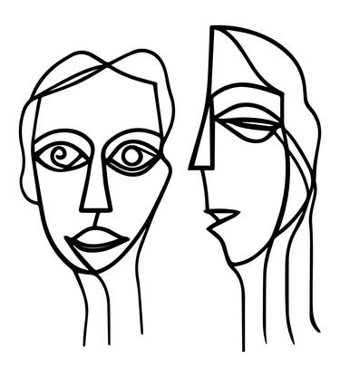 Couple Talking To Each Other Abstract Line Drawing thumb