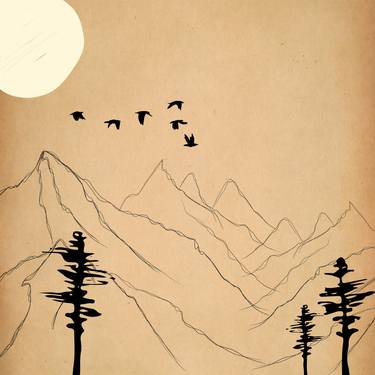 Mountain Minimalist Landscape Hand Drawn Illustration Set, No 02 thumb