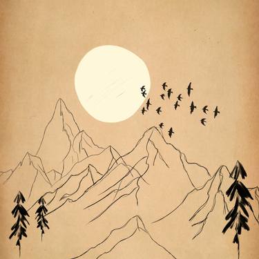 Mountain Minimalist Landscape Hand Drawn Illustration Set, No 01 thumb