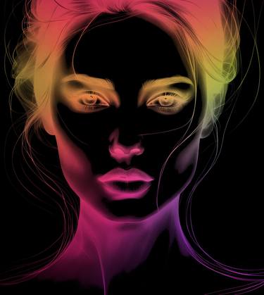 Abstract Elegant Woman Face Minimal Art Neon Glowing Effect thumb