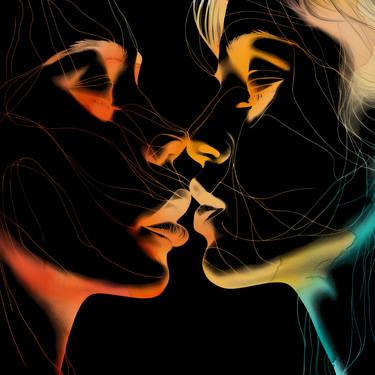 Lesbian Romantic Kiss, Lesbian Couple Intimate Abstraction thumb