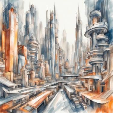 Print of Abstract Architecture Paintings by Mounir Khalfouf