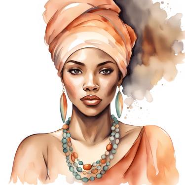 Afro American Woman Head Wrap, Fashion Headwrap Painting thumb