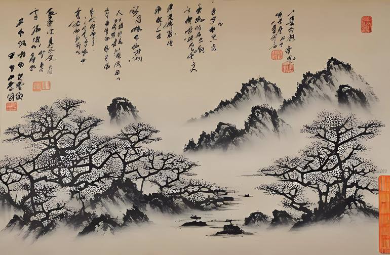 Chinese landscape ink painting 