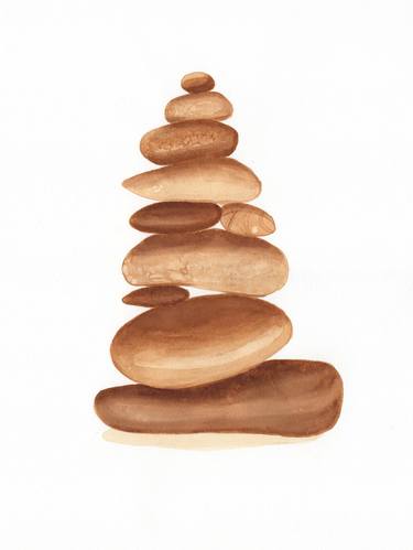 Keep balance 04. Pebble stone tower. Coffee painting thumb