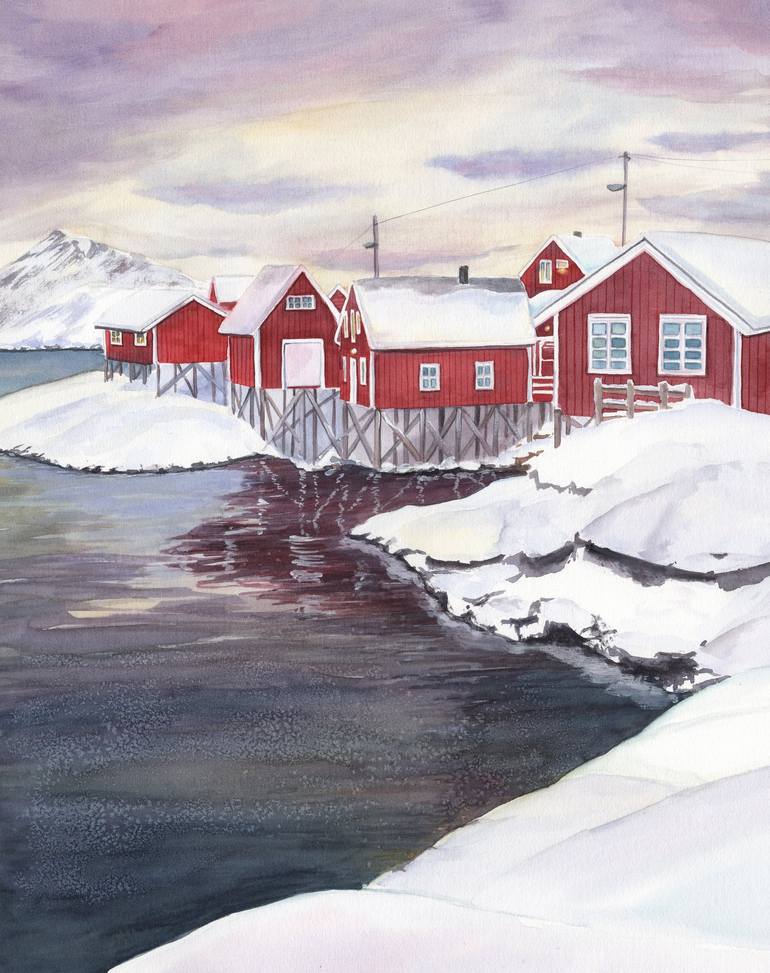 Original Landscape Painting by Svitlana Yanyeva | Realism Art on Other | A day in the Polar night