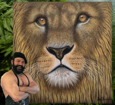 African Lion Portrait Painting thumb