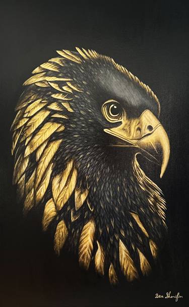 Eagle Portrait Black and Gold Acrylic Painting thumb