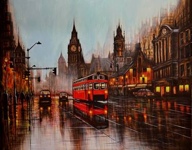 Cityscape London Rainy Street painting thumb