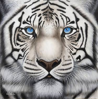 White Tiger with Blue Eyes Acrylic Painting thumb