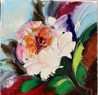 Rose Flower Oil Painting Floral Original Art Still Life 3D thumb