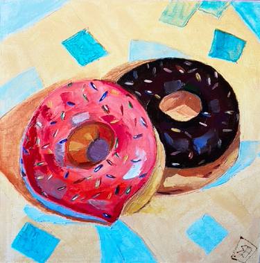 Donuts Oil Painting Still Life Original Botanical Artwork 3D thumb