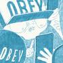 Close-up of the drawing “Obey” in blue colour