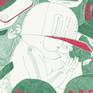 Close-up of the drawing “Obey (green, red)”