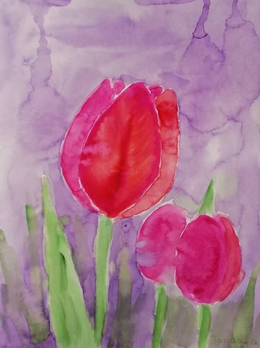 Garden Flower painting Watercolor Tulips art thumb