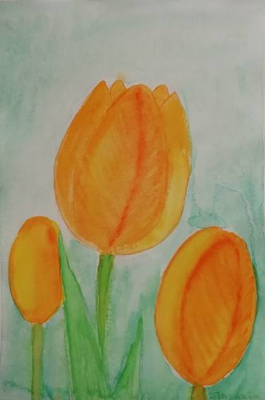 Botanical art watercolor Flower painting Tulips thumb