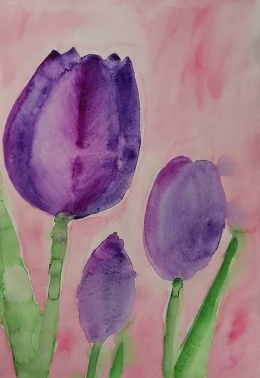 Tulips Flower watercolor painting Botanical art thumb