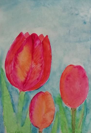 Tulips watercolor Flower painting Botanical art thumb
