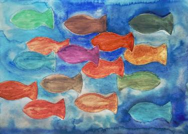 Original Abstract Fish Paintings by Tandafa Art