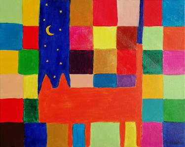 Cubes, Cat and Night Original Acrylic thumb