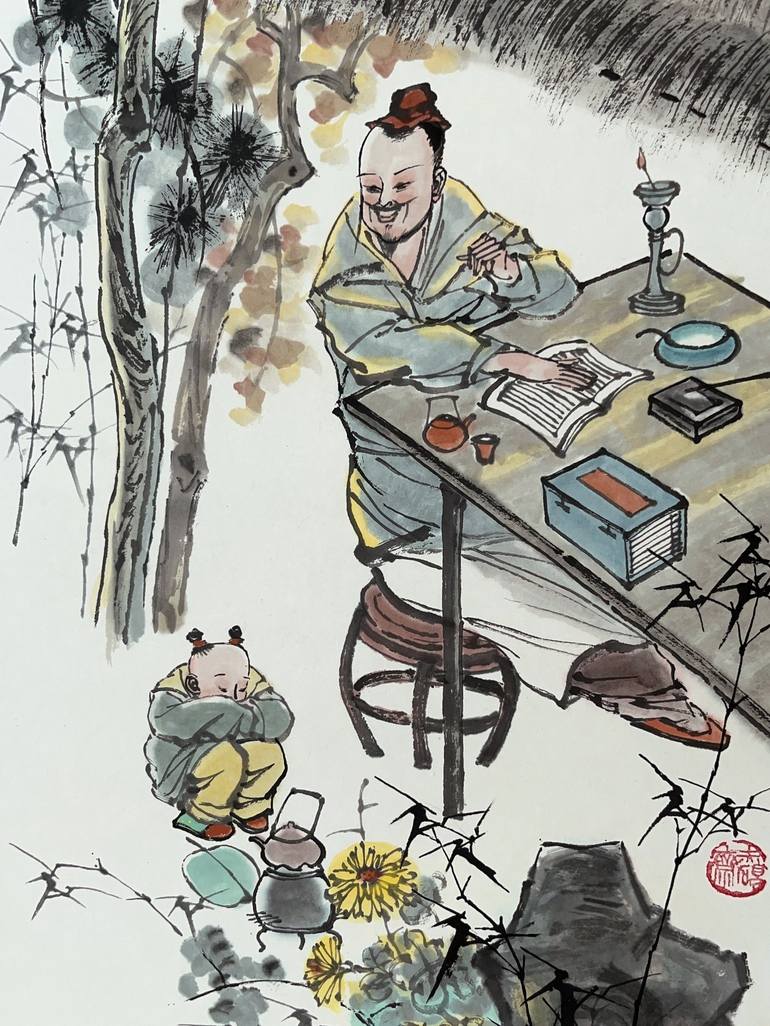 Original Impressionism People Painting by Modern Chinese Ink Art Institute 