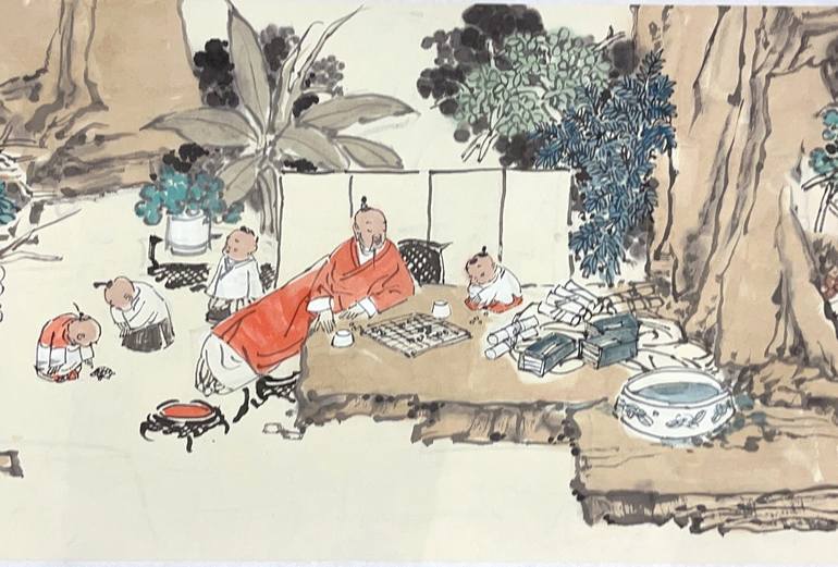 Original Impressionism People Painting by Modern Chinese Ink Art Institute 