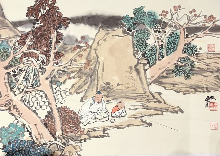 Original Impressionism People Painting by Modern Chinese Ink Art Institute 