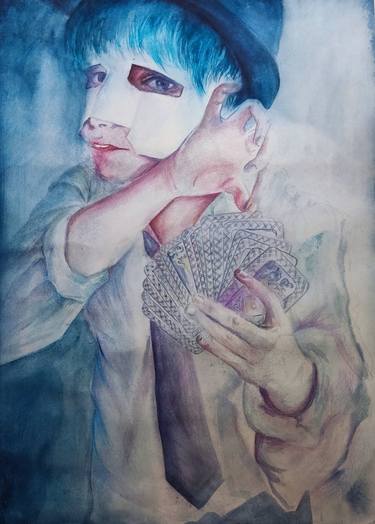 The Game . portrait with mask ,watercolor thumb