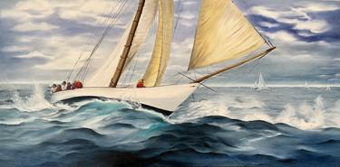 Original Illustration Yacht Paintings by Anna Zhdanyuk