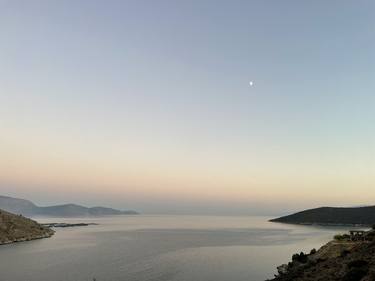 Moonrise at Sunset from Kolpos Iteas, Greece thumb