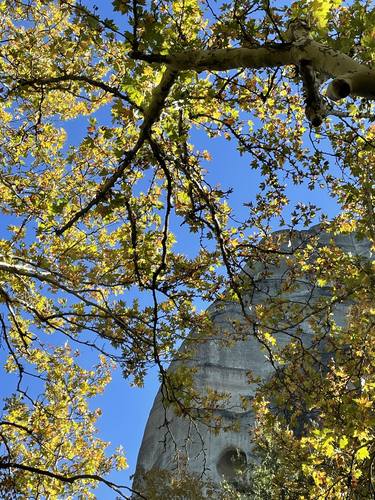 Monolith through Autumn Leaves, Meteora, Greece thumb