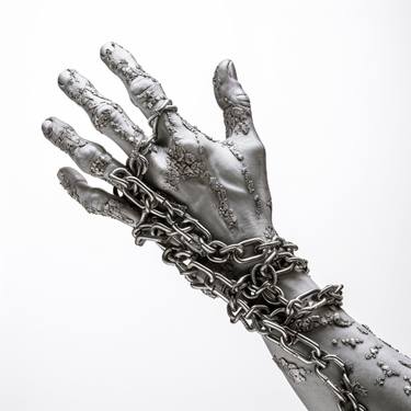Human hand and arm made entirely of chains. thumb