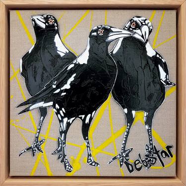 ‘Cheeky Magpie! Trouble’ 33.5cm square Framed Magpie Urban PopArt thumb