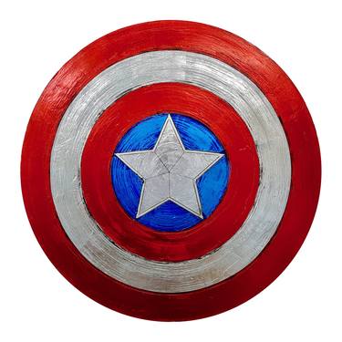 ‘Captain America Shield’ 75cm Round Canvas Metallic Urban Pop Art thumb