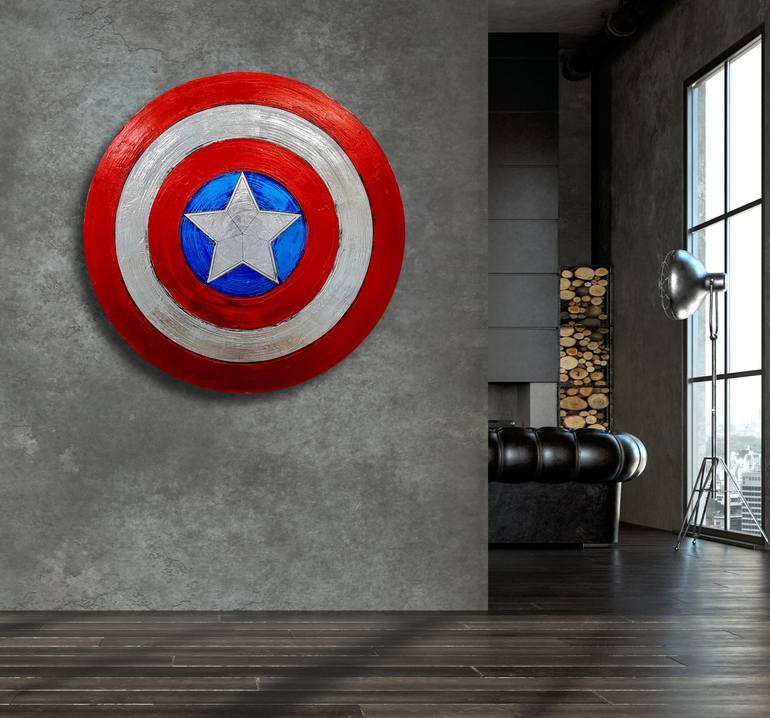 Captain America Shield' 75cm Round Canvas Metallic Urban Pop