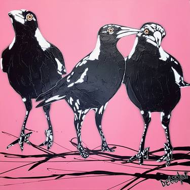 ‘Magpies 3's Trouble Pink Pop 3’ Magpie Urban PopArt thumb