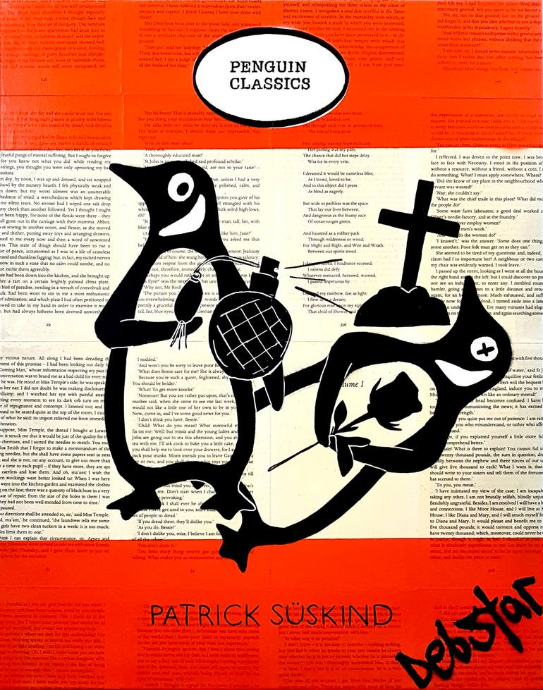 Original Animal Painting by Deborah Lang | Black & White Art on Canvas | 'Penguin Book Classics - Perfume The Story of a Murderer'