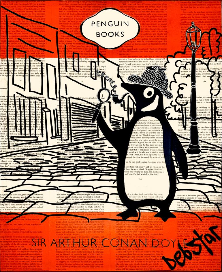 Original Pop Culture/Celebrity Painting by Deborah Lang | Black & White Art on Canvas | Penguin Books - The Adventures of Sherlock Holmes 2