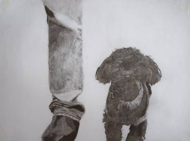 Original Figurative Dogs Drawings by Helga Elsner Torres